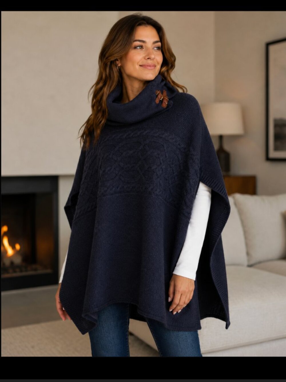 Massimo Dutti Poncho Cape Oversized Sweater Navy Dark Blue Small Medium